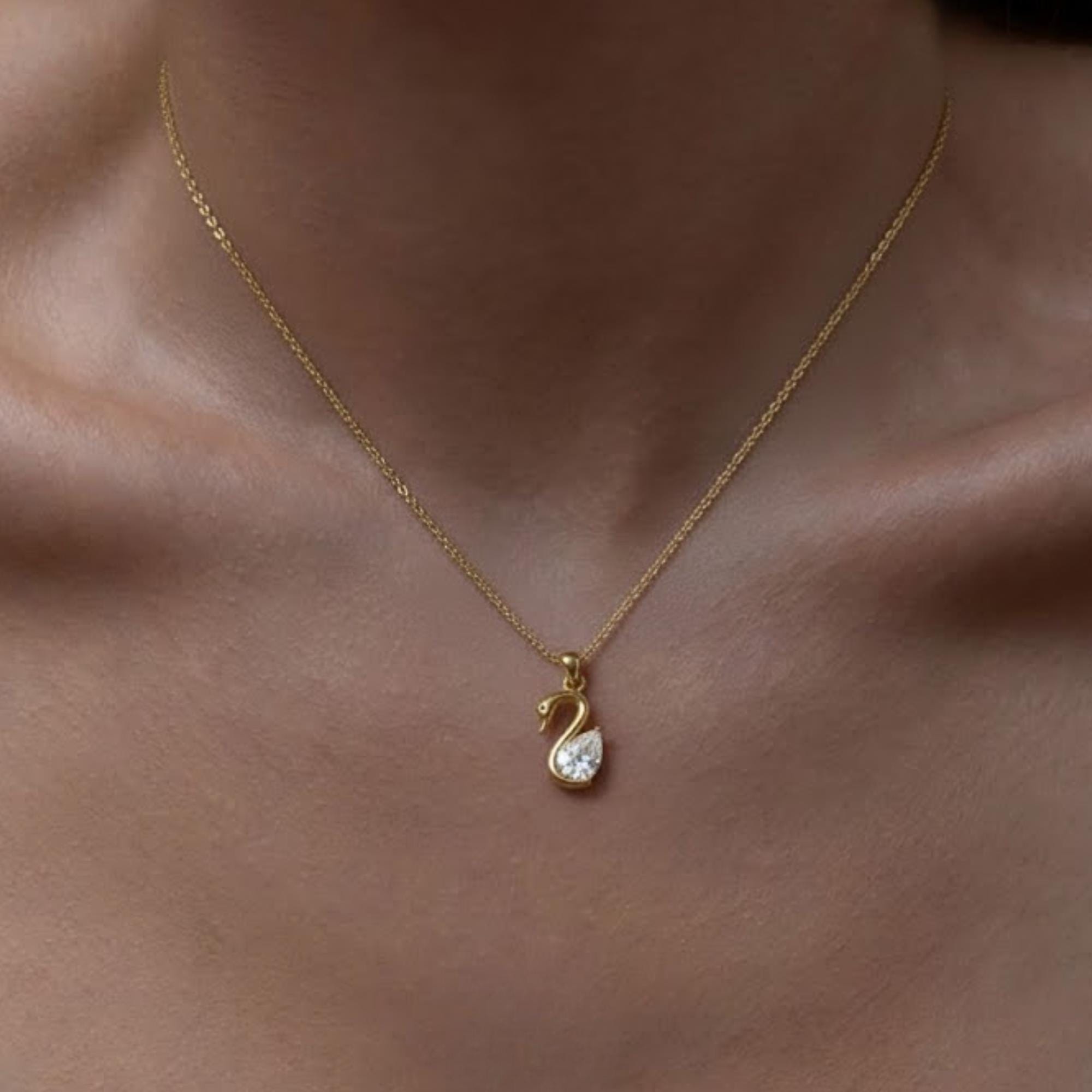 Pear Cut Lab Grown Diamond Swan Solitaire Pendant