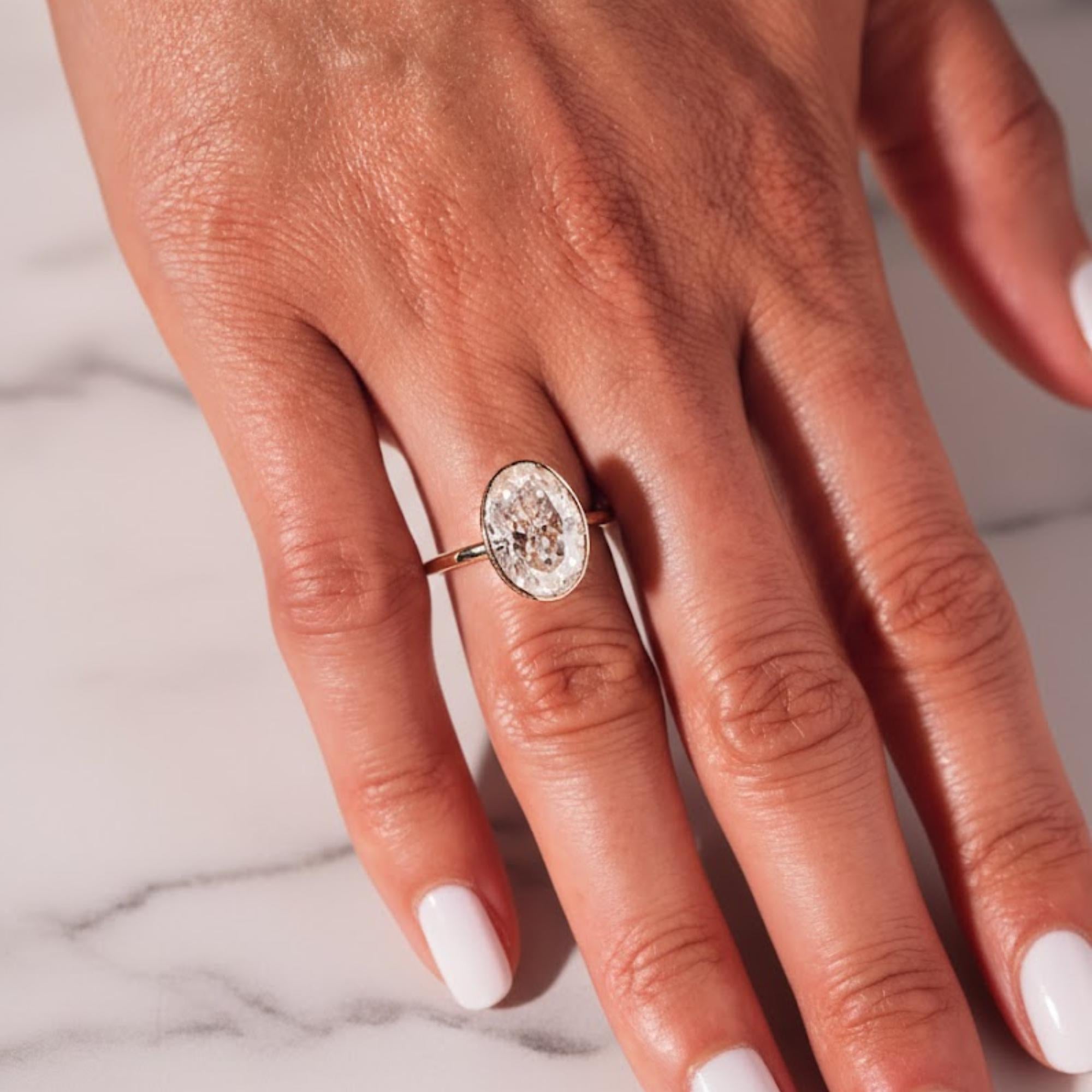 Oval Lab Diamond Bezel Engagement Ring, IGI Certified
