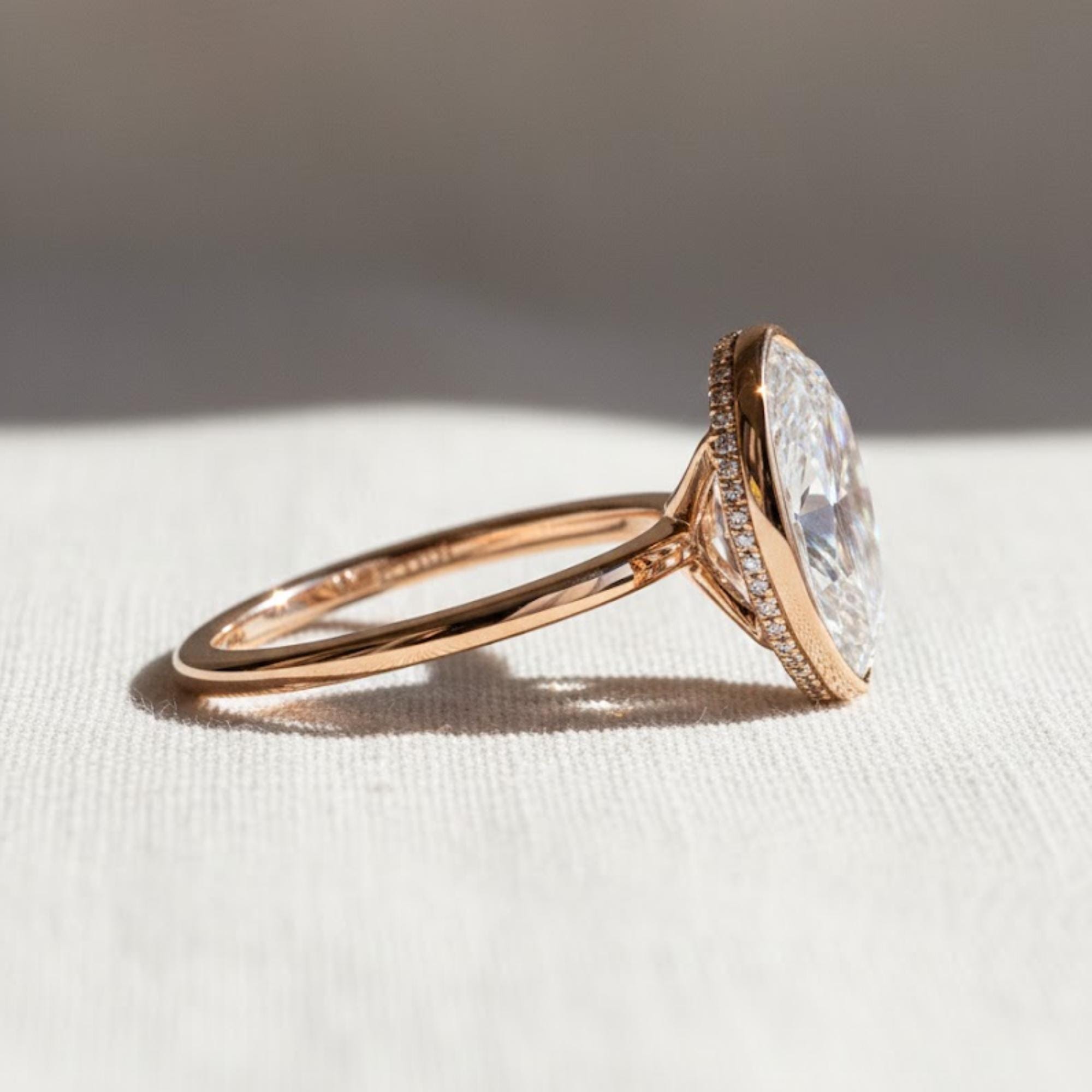Oval Lab Diamond Bezel Engagement Ring, IGI Certified