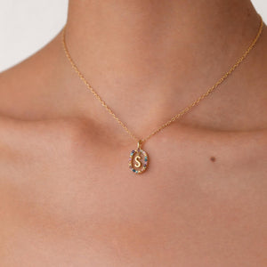 Custom Initial Gemstone Diamond Pendant Necklace