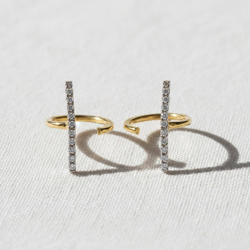 14k Gold Diamond Curved Bar Earrings, Stud Earrings Set, Buy As Pair or Single Stud, Mini Diamond Bar Studs, Dainty Solid Gold Studs, Ava