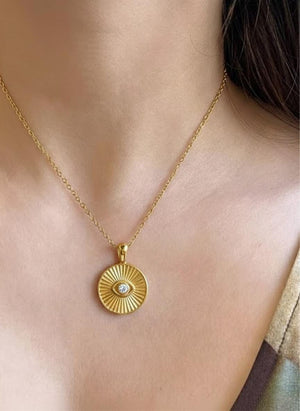 Round Diamond Evil Eye Pendant Necklace, 14K Solid Gold