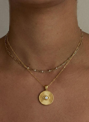 Round Diamond Evil Eye Pendant Necklace, 14K Solid Gold