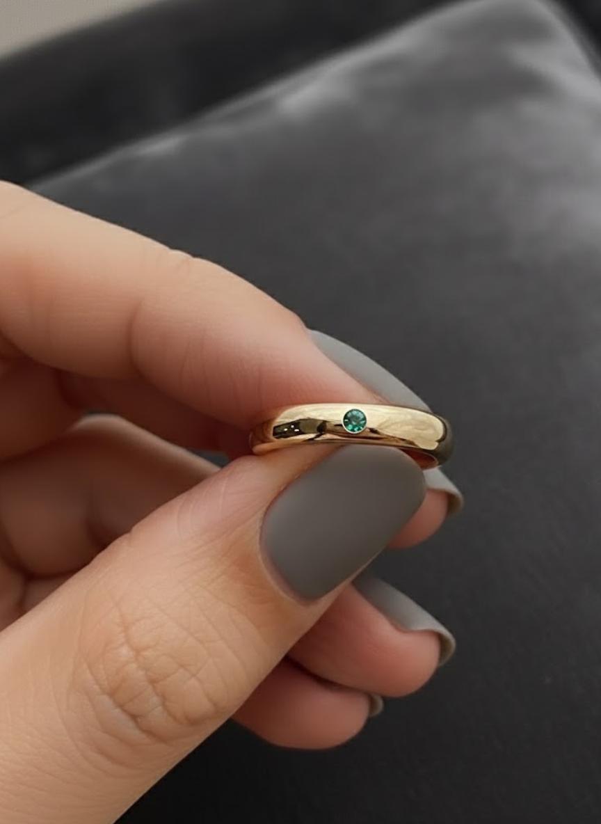 14K Gold Natural Emerald Gemstone Stacking Ring