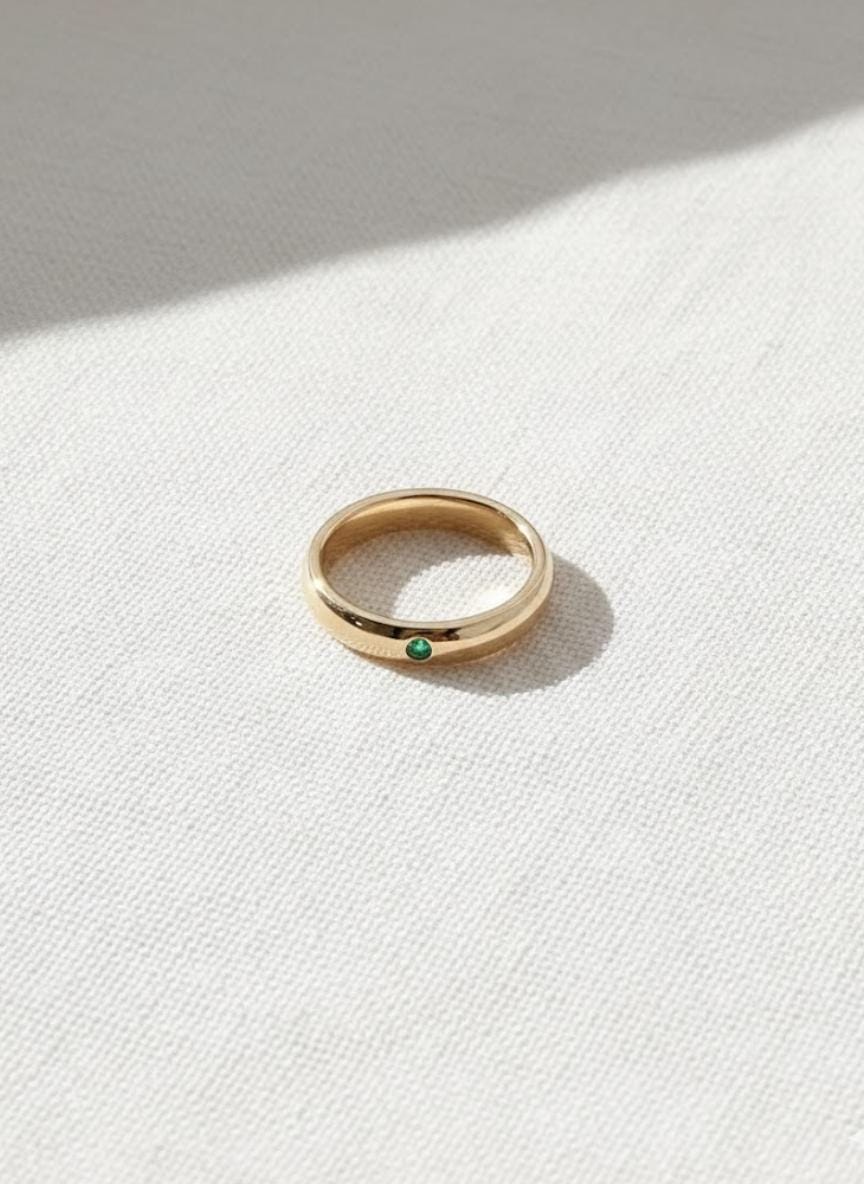 Natural Emerald Engagement Ring, Silver Stacking Ring