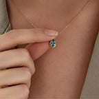 Pear Cut Blue Topaz Solitaire Necklace, 2.00 Carat Blue Diamond Wedding Necklace, Bezel Set Hand Made Diamond Bridal Necklace