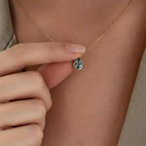 Pear Cut Blue Topaz Bezel Set Solitaire Necklace
