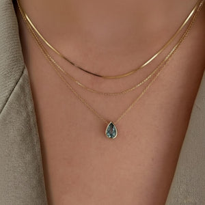 Pear Cut Blue Topaz Bezel Set Solitaire Necklace
