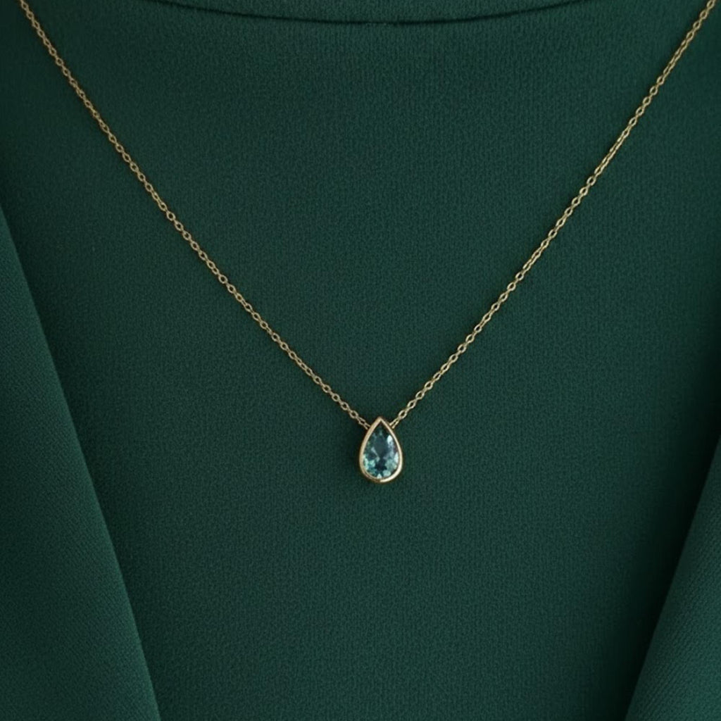 Pear Cut Blue Topaz Solitaire Necklace, 2.00 Carat Blue Diamond Wedding Necklace, Bezel Set Hand Made Diamond Bridal Necklace