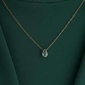 Pear Cut Blue Topaz Bezel Set Solitaire Necklace