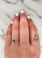 Emerald Diamond Ring / Emerald Cuff Ring / 14k Gold Genuine Emerald Ring / Pear Shape Diamond Ring / Open Design Ring