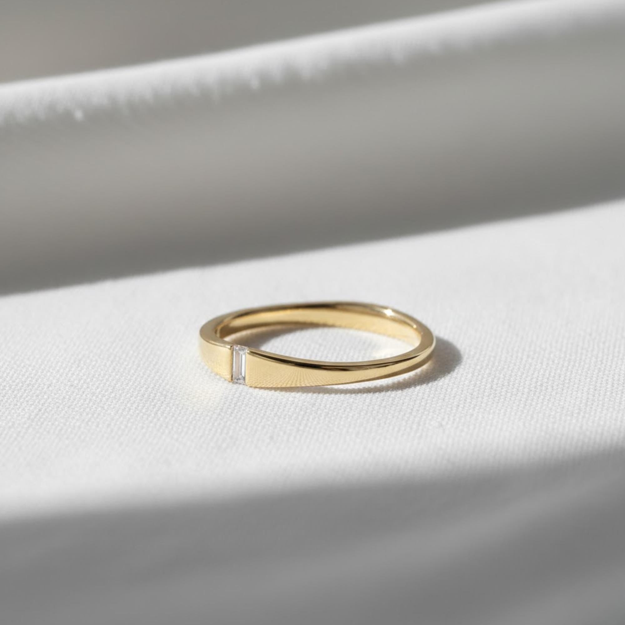 Dainty Baguette Diamond Eternity Wedding Band, Gold Stacking Ring