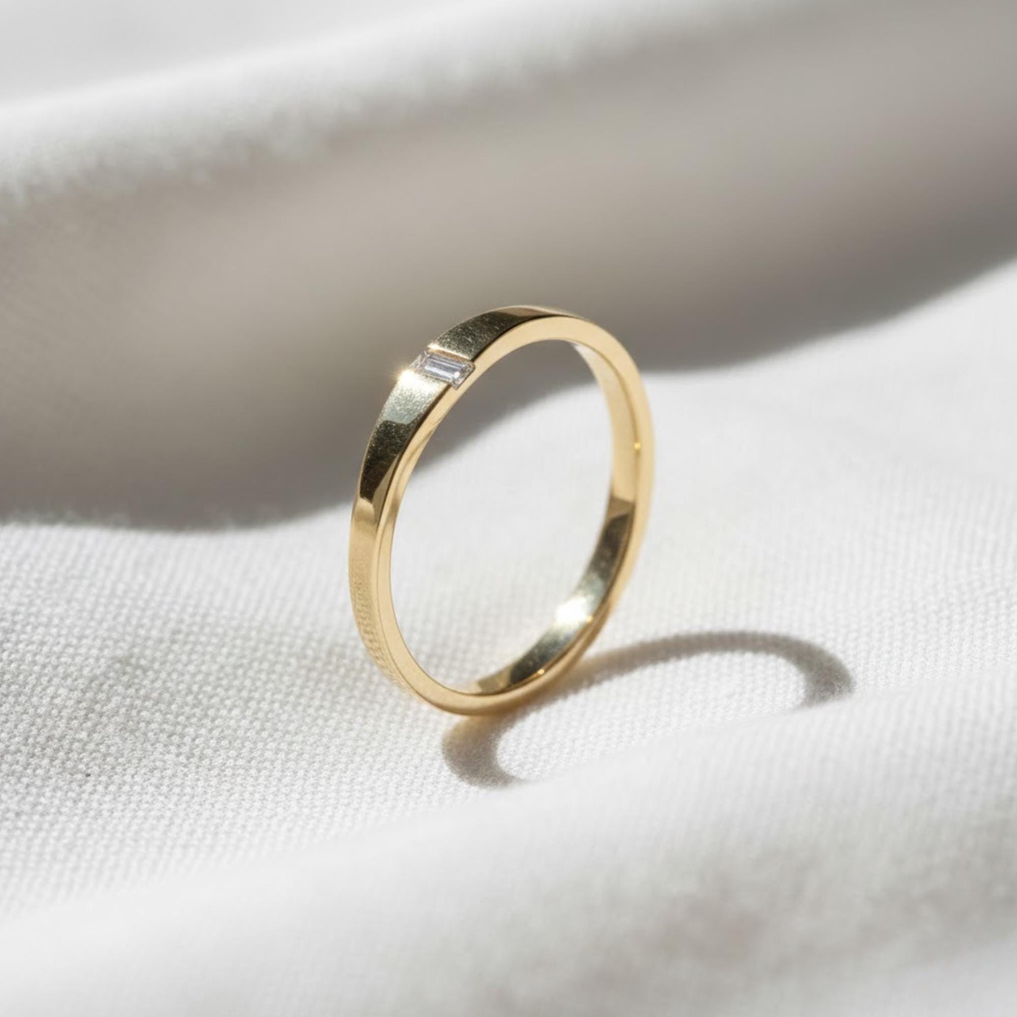 Dainty Baguette Diamond Eternity Wedding Band, Gold Stacking Ring