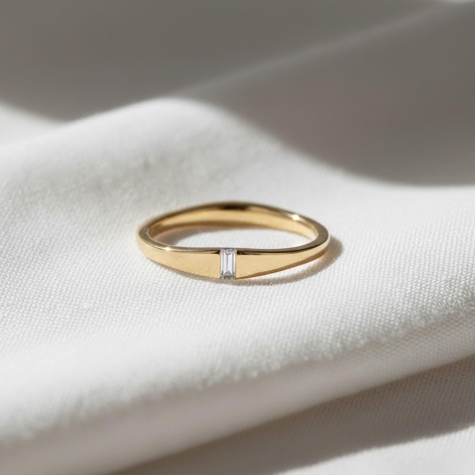 Dainty Baguette Diamond Eternity Wedding Band, Gold Stacking Ring
