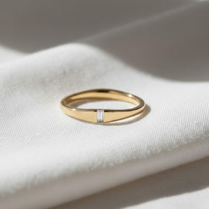 Dainty Baguette Diamond Eternity Wedding Band, Gold Stacking Ring