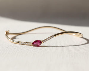 14K Gold Marquise Ruby Diamond Bracelet, July Birthstone