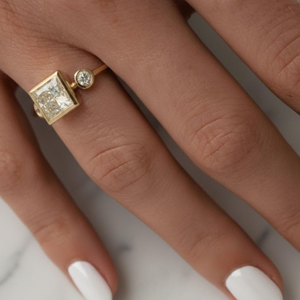 IGI CERTIFIED F Color VS1 Clarity 2 Carat Princess Cut Lab Grown Diamond Three Stone Engagement Ring 14k Gold