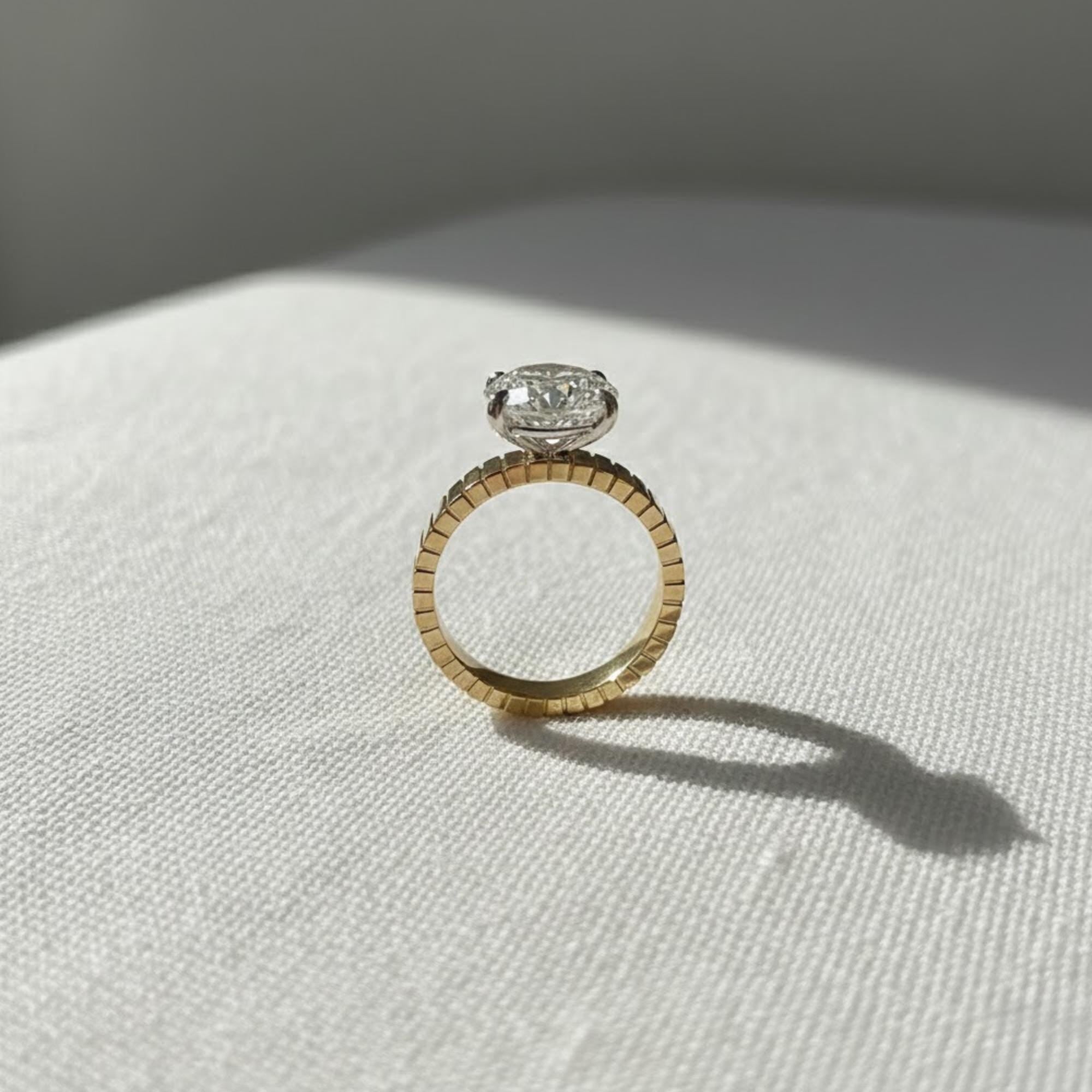 3 Carat Oval Lab Diamond F VS1 Solitaire Ring 3.5MM Wide Cigar Band