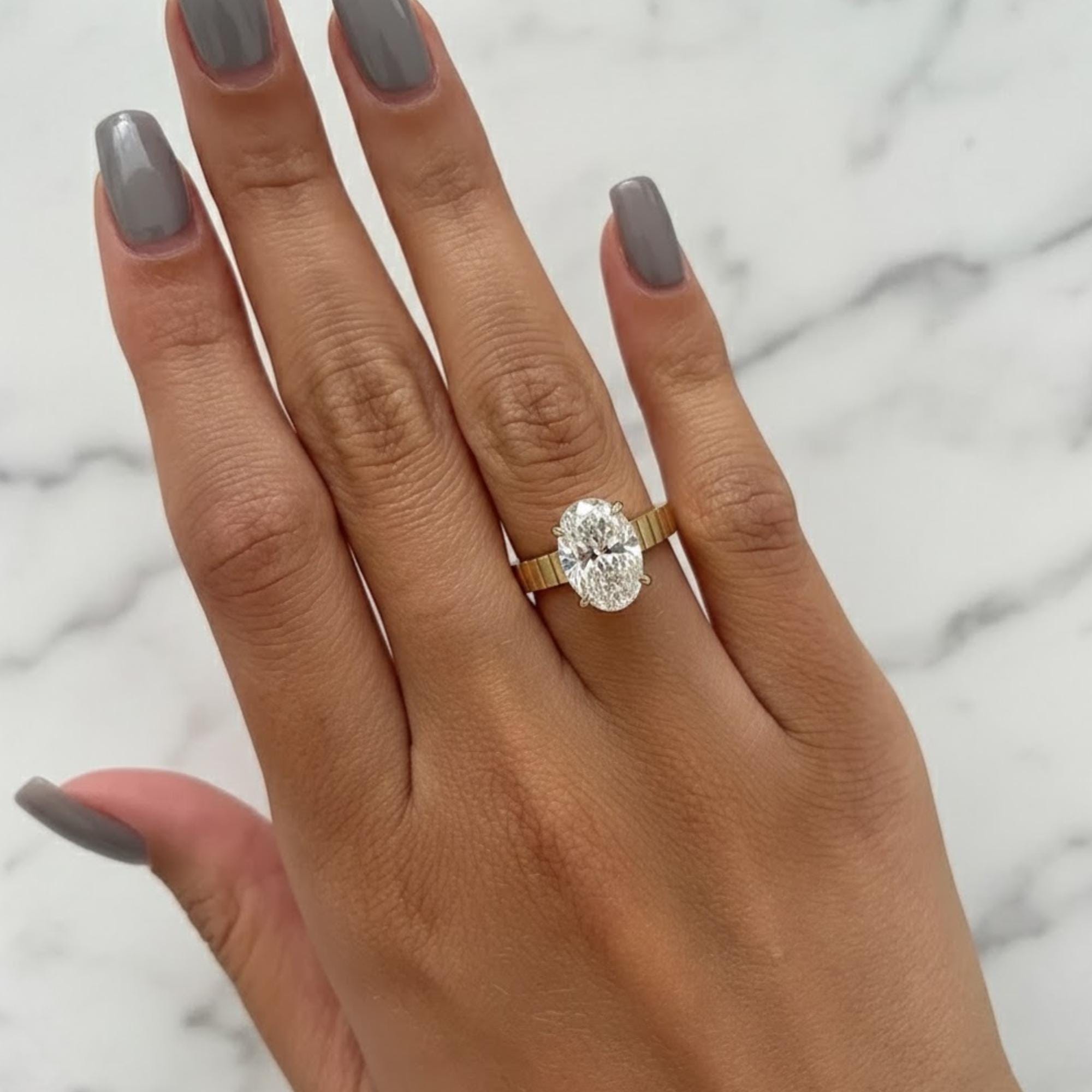 3 Carat Oval Lab Diamond F VS1 Solitaire Ring 3.5MM Wide Cigar Band