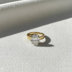 3 Carat Oval Lab Grown CVD Diamond F VS1 Thick Engagement Ring / 3.5MM Cigar Band Two Tone Ring / Wide Band / Unique Solitaire Ring