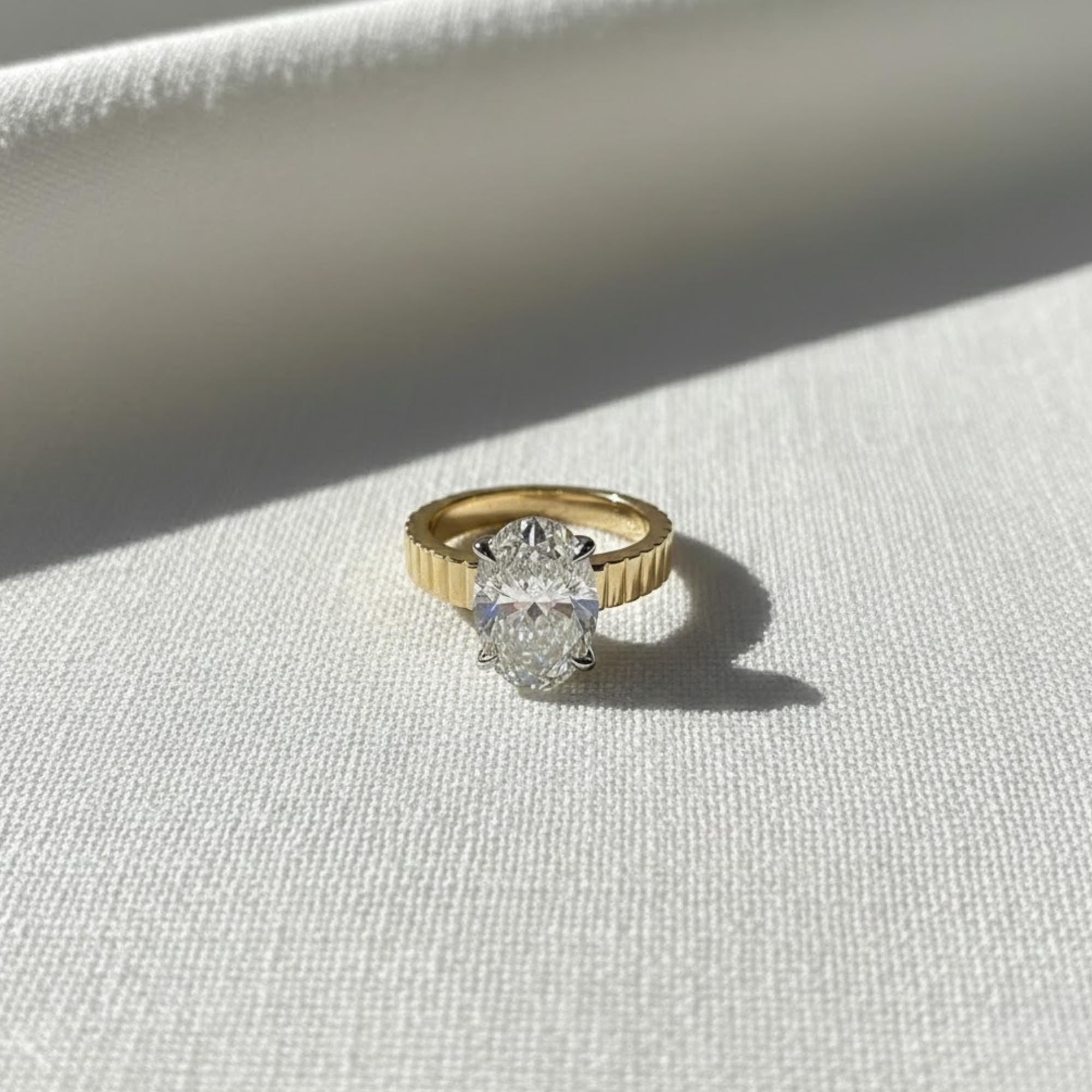 3 Carat Oval Lab Diamond F VS1 Solitaire Ring 3.5MM Wide Cigar Band