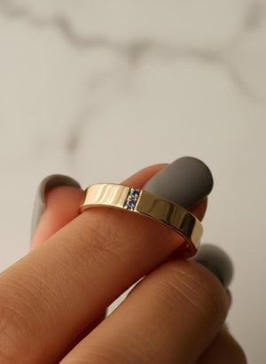 Blue Topaz Two Stone Diamond Band