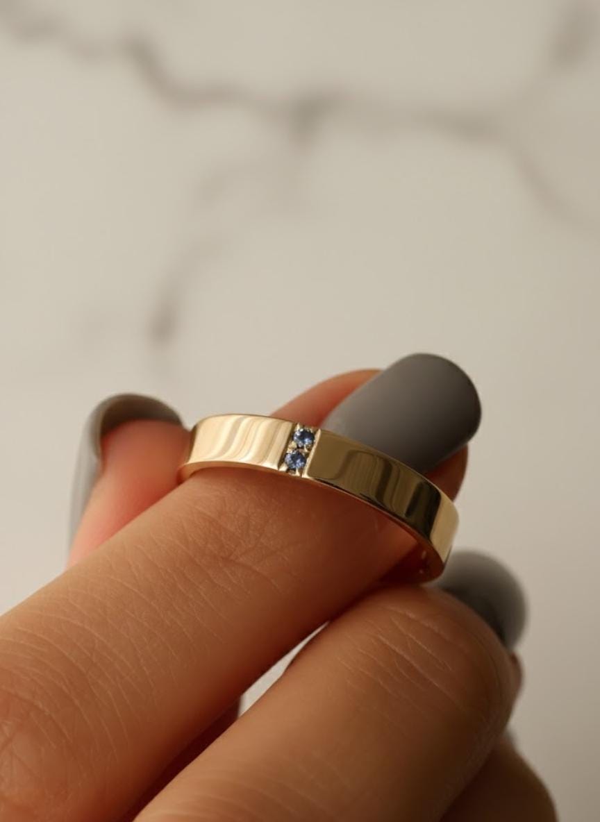 Blue Topaz Two Stone Diamond Band