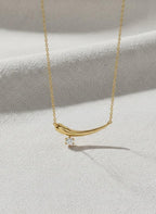 Diamond Necklace / 14k Prong Setting Diamond Solitaire Necklace / Diamond Curve Drop Necklace / Diamond Necklace / Layering Necklace