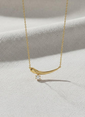 14K Gold Prong Set Diamond Curve Drop Layering Necklace