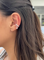 Elegant Cuff Dangle Single Earring with F/VS1 Lab Grown Diamonds, 0.4 Ct F/VS1 Round & Pear Cut, Solid 14K White Gold, Handmade Jewelry