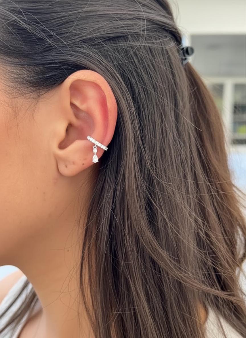 14K White Gold Lab Diamond Cuff Earring