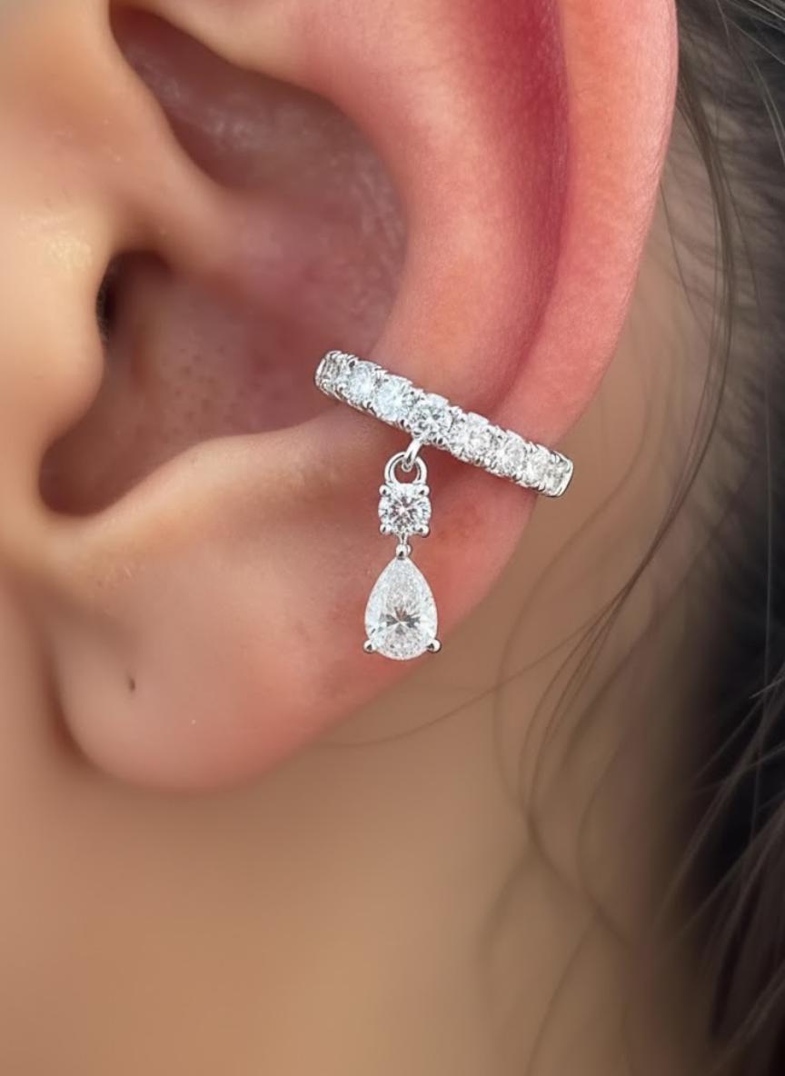 14K White Gold Lab Diamond Cuff Earring