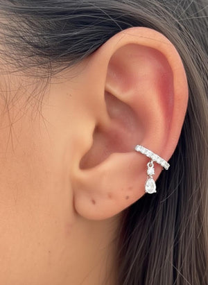 14K White Gold Lab Diamond Cuff Earring