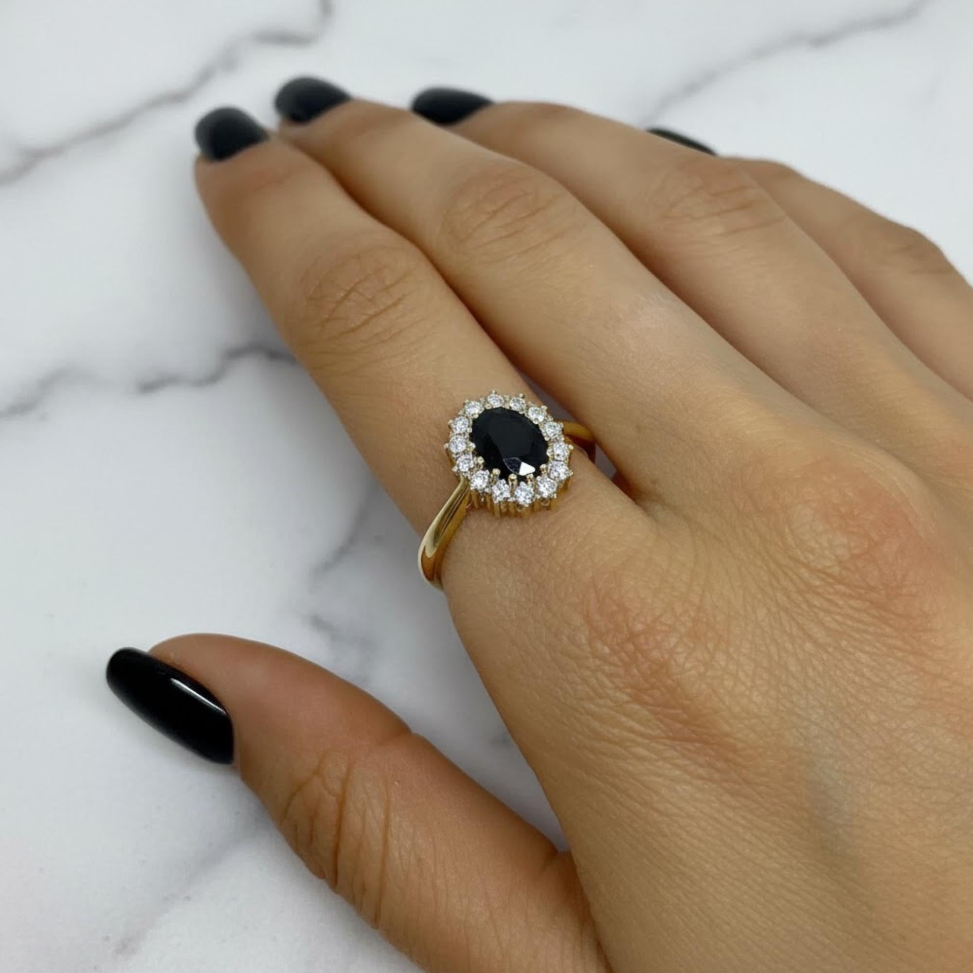 Black Onyx Diamond Halo Vintage Engagement Ring in Gold