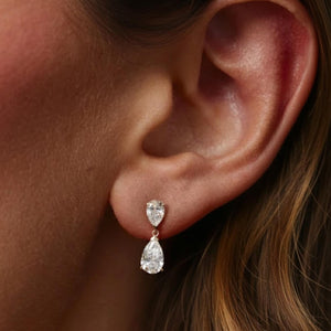 Pear Cut Lab Diamond Dangle Earrings, 10K Yellow Gold