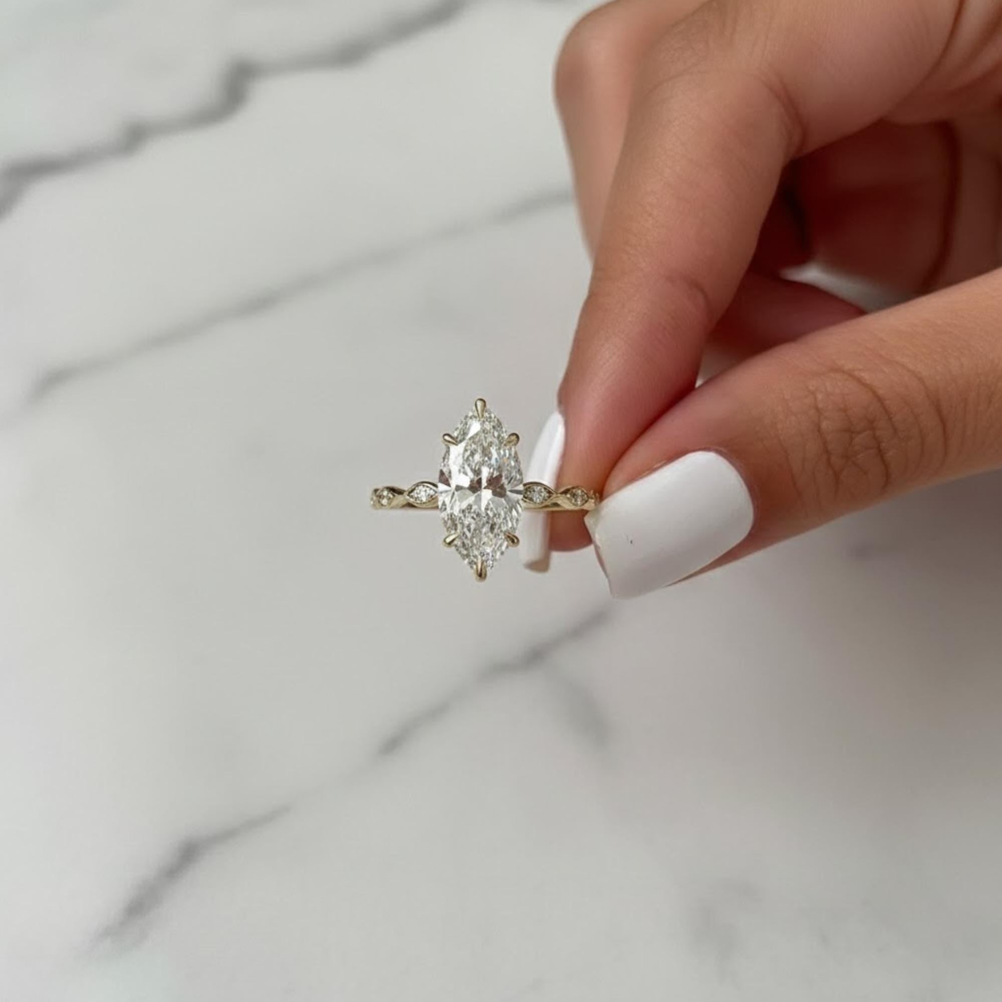 Marquise Lab Diamond Bezel Engagement Ring