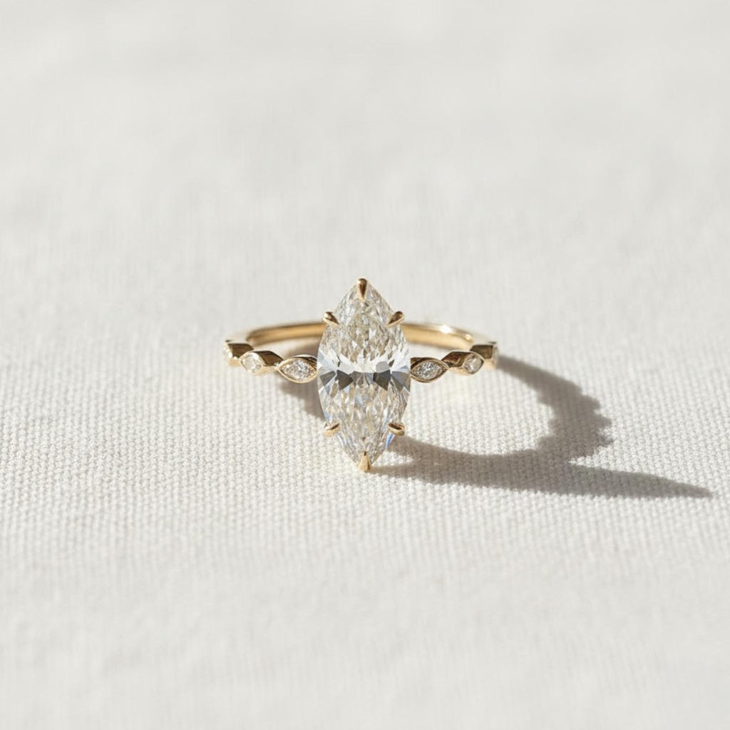 2 Carat Marquise Lab Grown Diamond Marquise Band Engagement Ring / F VS1 Diamond IGI Certified / Dainty Thin Band Bezel Set Diamonds