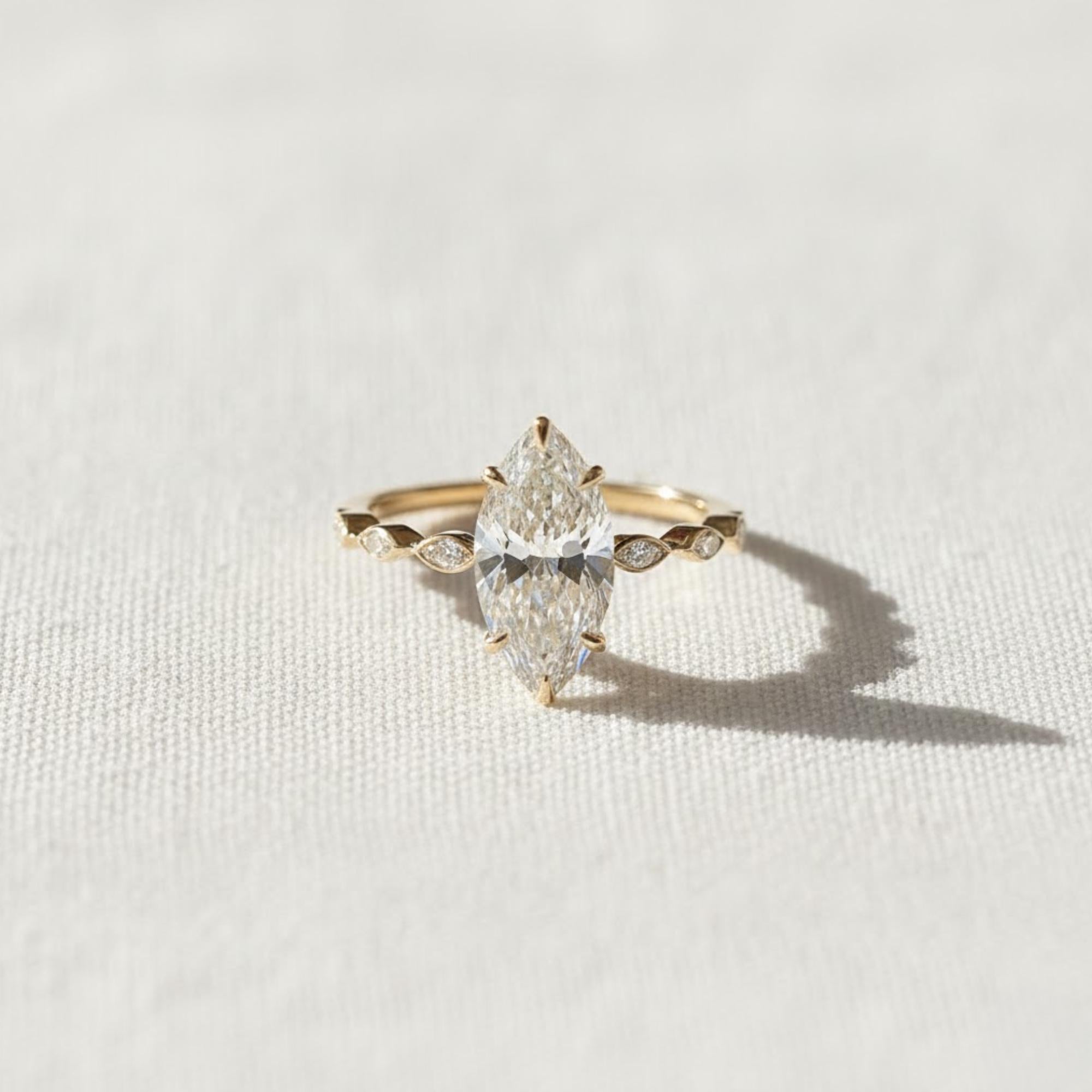 Marquise Lab Diamond Bezel Engagement Ring