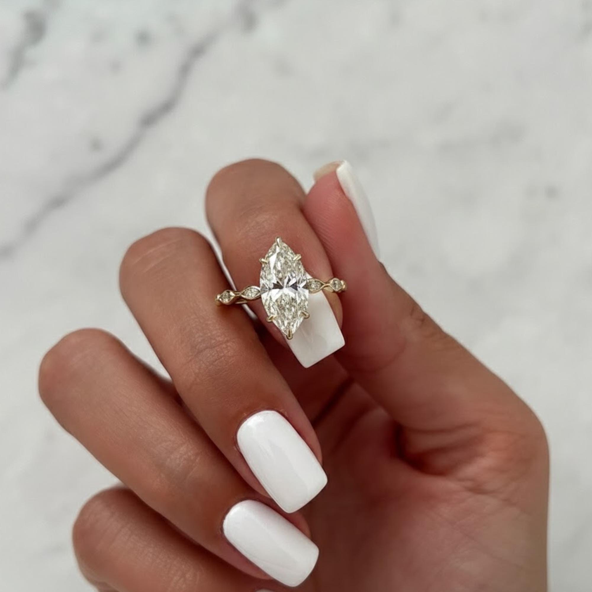 Marquise Lab Diamond Bezel Engagement Ring