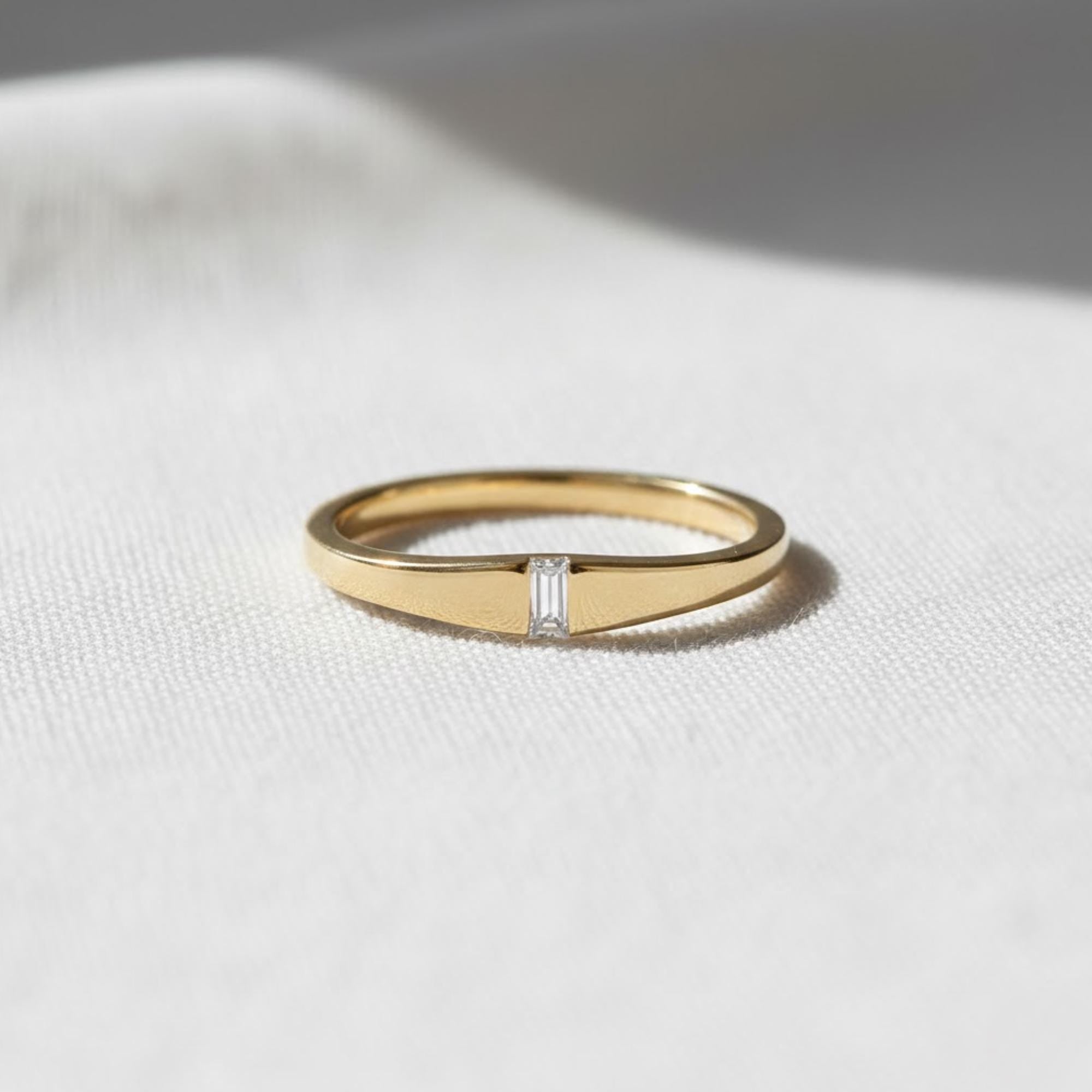 Dainty Baguette Diamond Eternity Wedding Band, Gold Stacking Ring