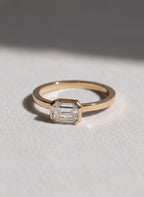 2 Carat Emerald Cut Lab Grown Diamond Engagement Ring | 14K Gold Half Bezel | IGI Certified