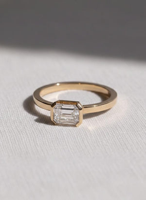 Emerald Cut Lab Diamond Engagement Ring, 14K Gold