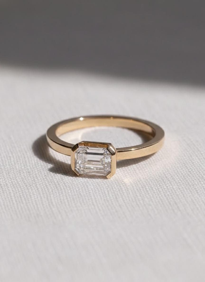 Emerald Cut Lab Diamond Engagement Ring, 14K Gold