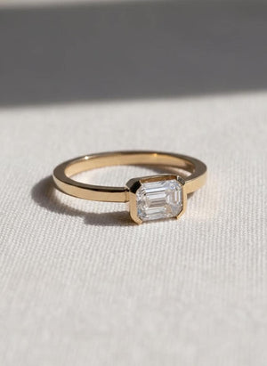 Emerald Cut Lab Diamond Engagement Ring, 14K Gold