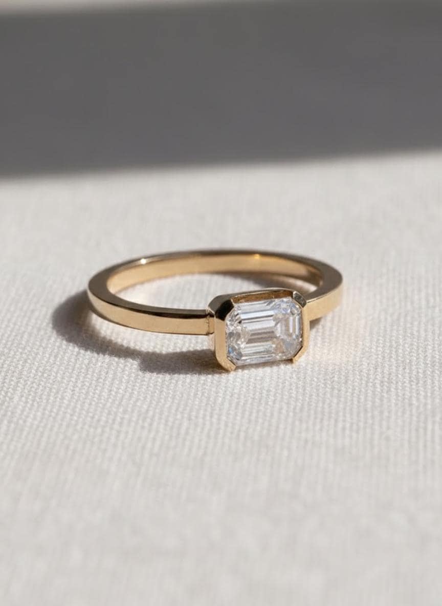 Emerald Cut Lab Diamond Engagement Ring, 14K Gold