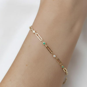 10K 14K Solid Gold Paperclip Diamond Link Stacking Bracelet