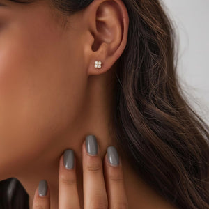14K Solid Gold Diamond Clover Stud Earrings
