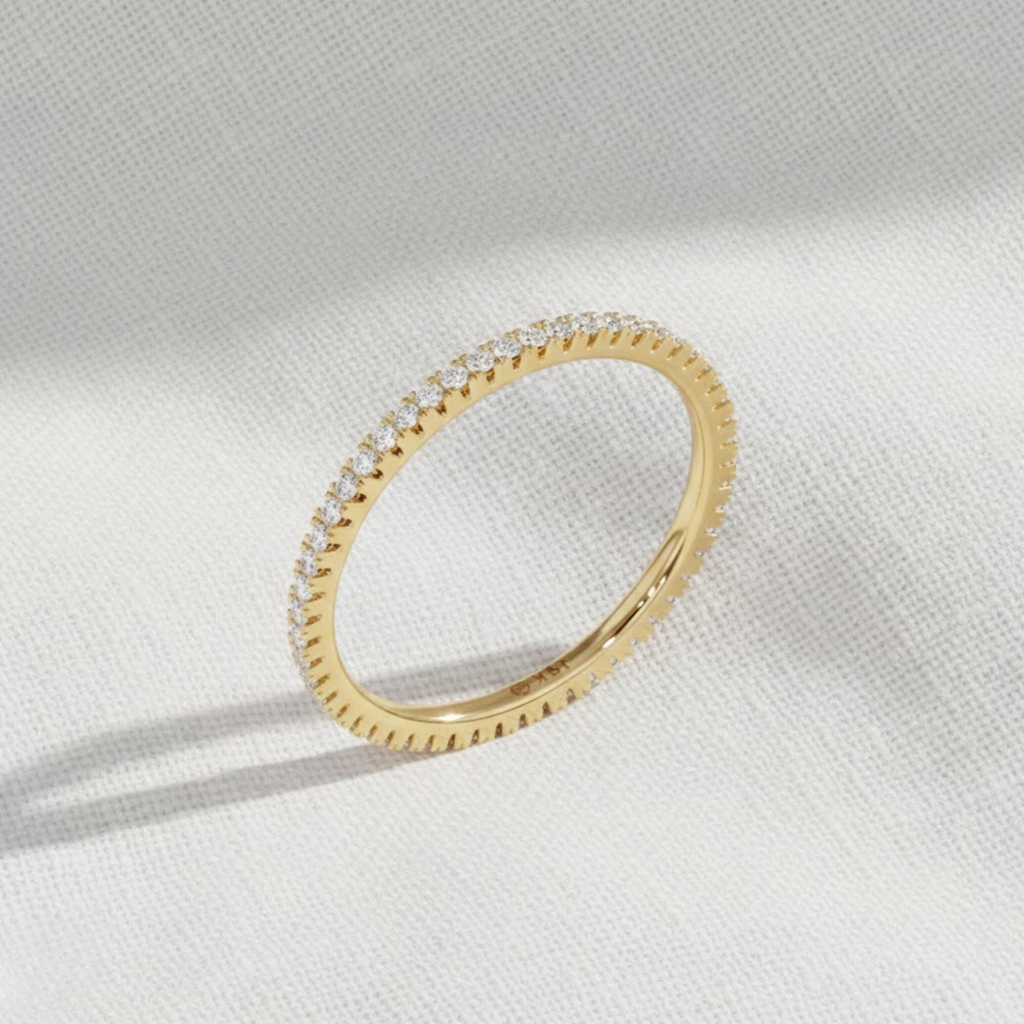 14K Gold Micro Pave Diamond Eternity Wedding Band