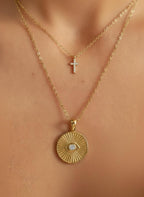 Round Diamond Evil Eye Pendant, Real Diamond 14K 10K Solid Gold Necklace