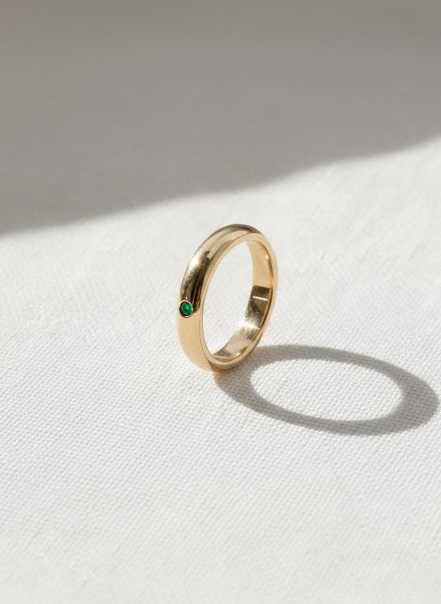 14K Gold Natural Emerald Gemstone Stacking Ring